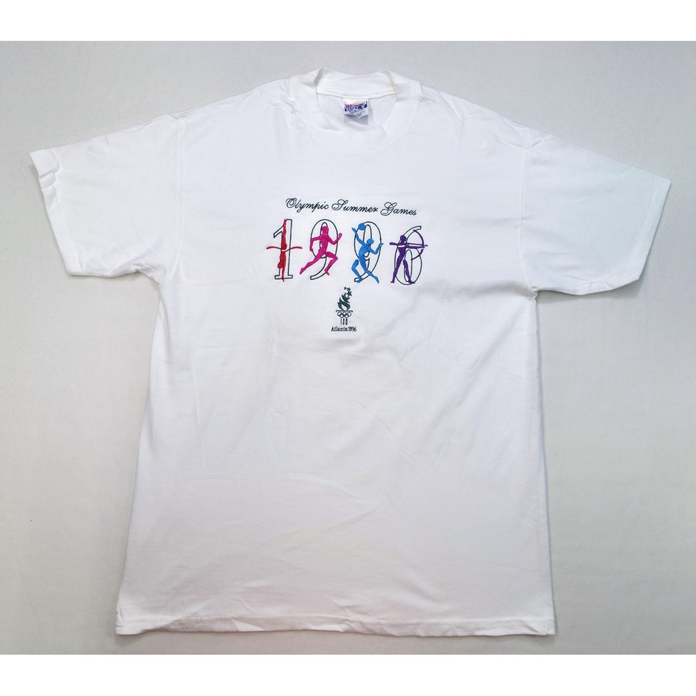 VTG 1996 Atlanta Olympics T-Shirt Men L White Single Stitch USA Made Embroidered